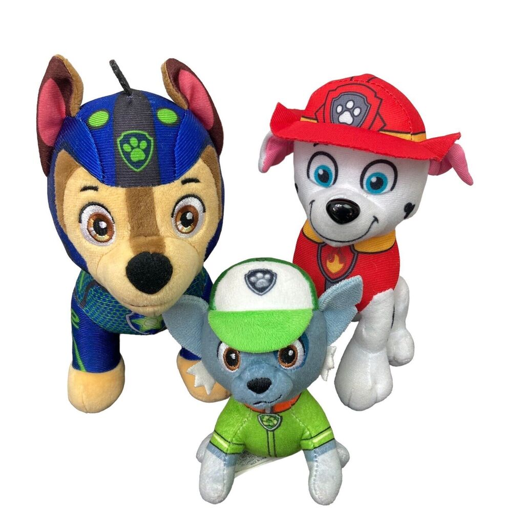Lot of 3 Paw Patrol Plush Stuffed Animal Dog Chase Marshall Rocky